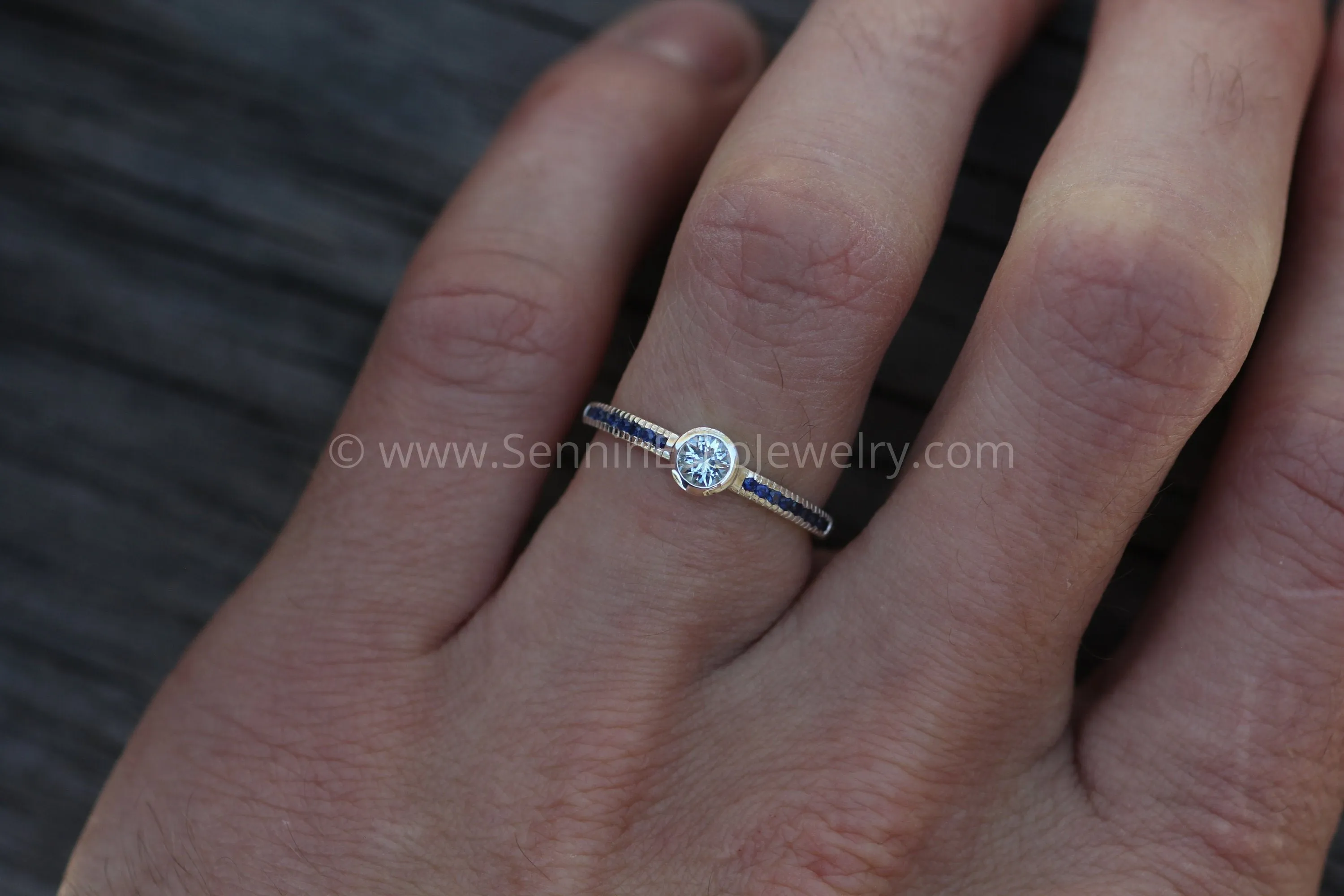 Star Cut Aquamarine and Sapphire Engagement Ring - Alternative Engagement Ring - Bezel Ring - Conflict Free Engagement Ring - Recycled