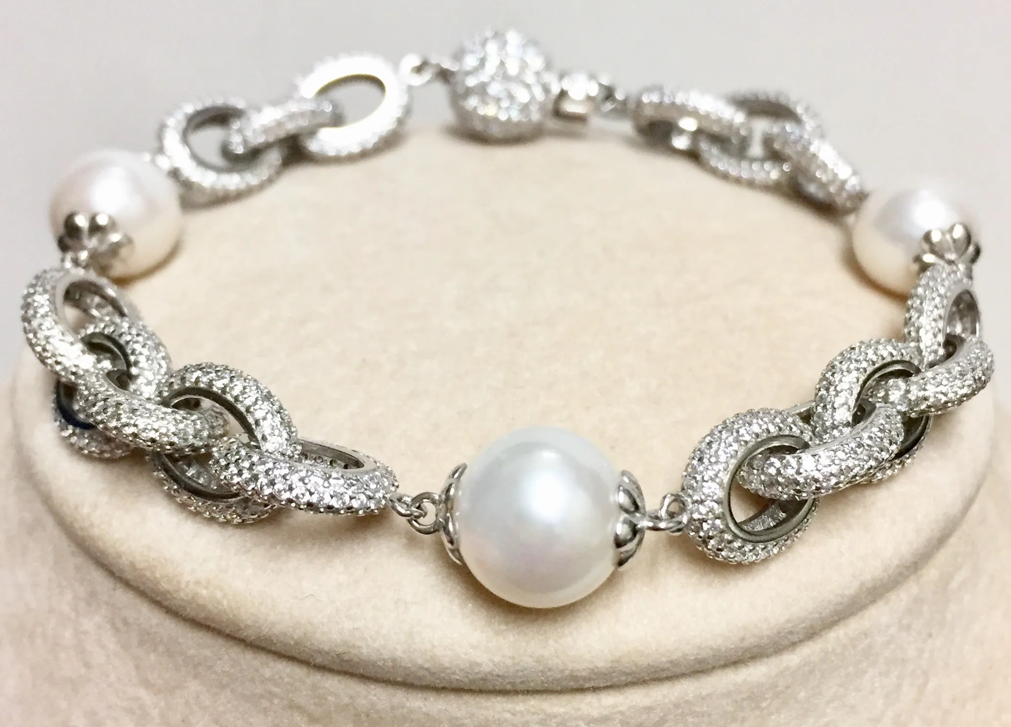 Sterling Freshwater Pearl/CZ Bracelet