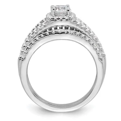 Sterling Silver CZ Brilliant Embers 2-Piece Halo Wedding Set