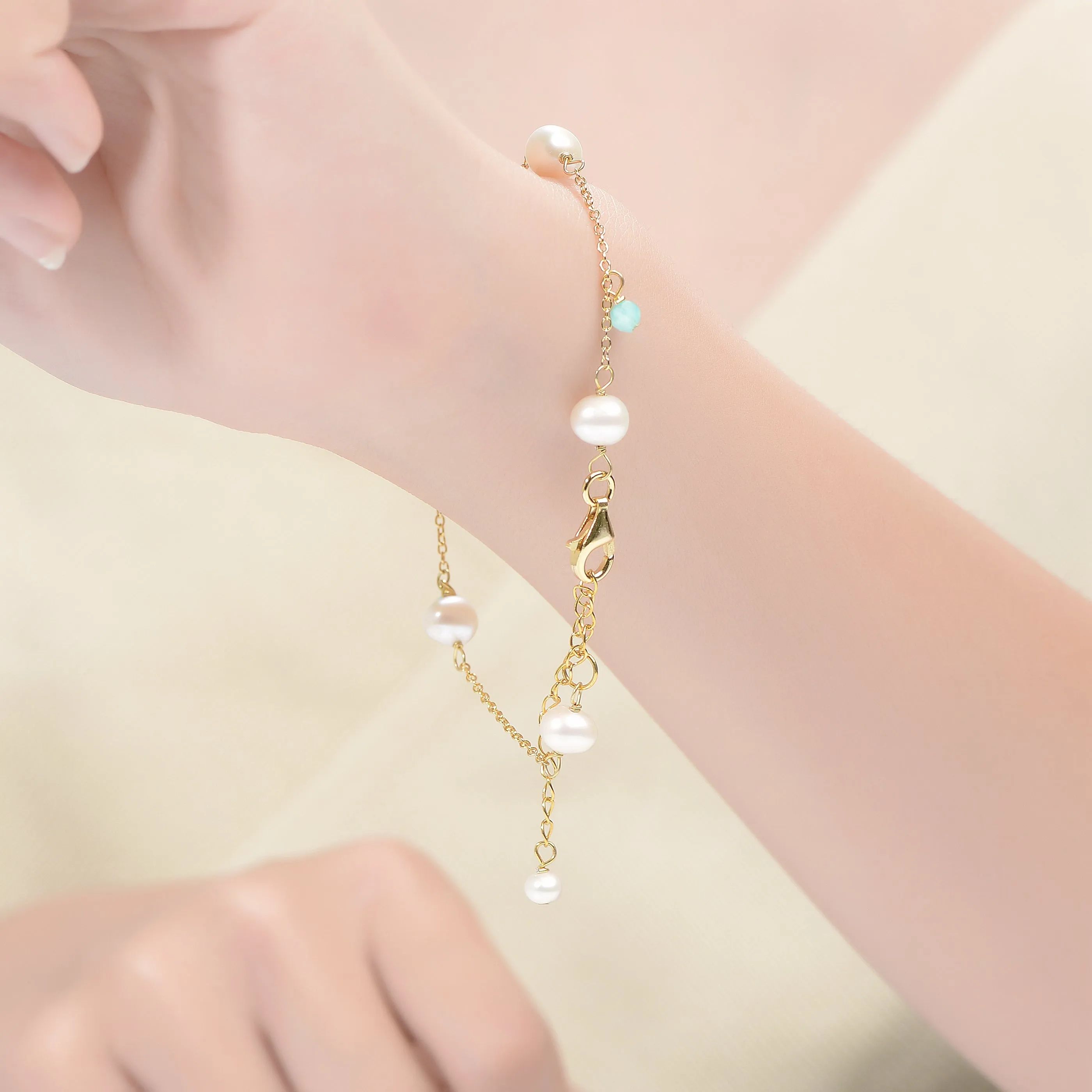 Sterling Silver Gold Plated with Genuine Freshwater Pearl Bracelet