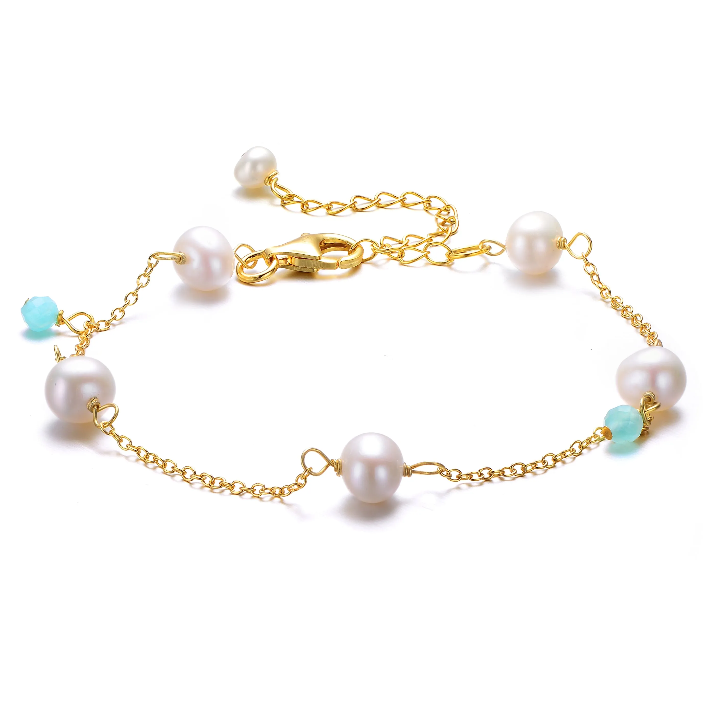 Sterling Silver Gold Plated with Genuine Freshwater Pearl Bracelet