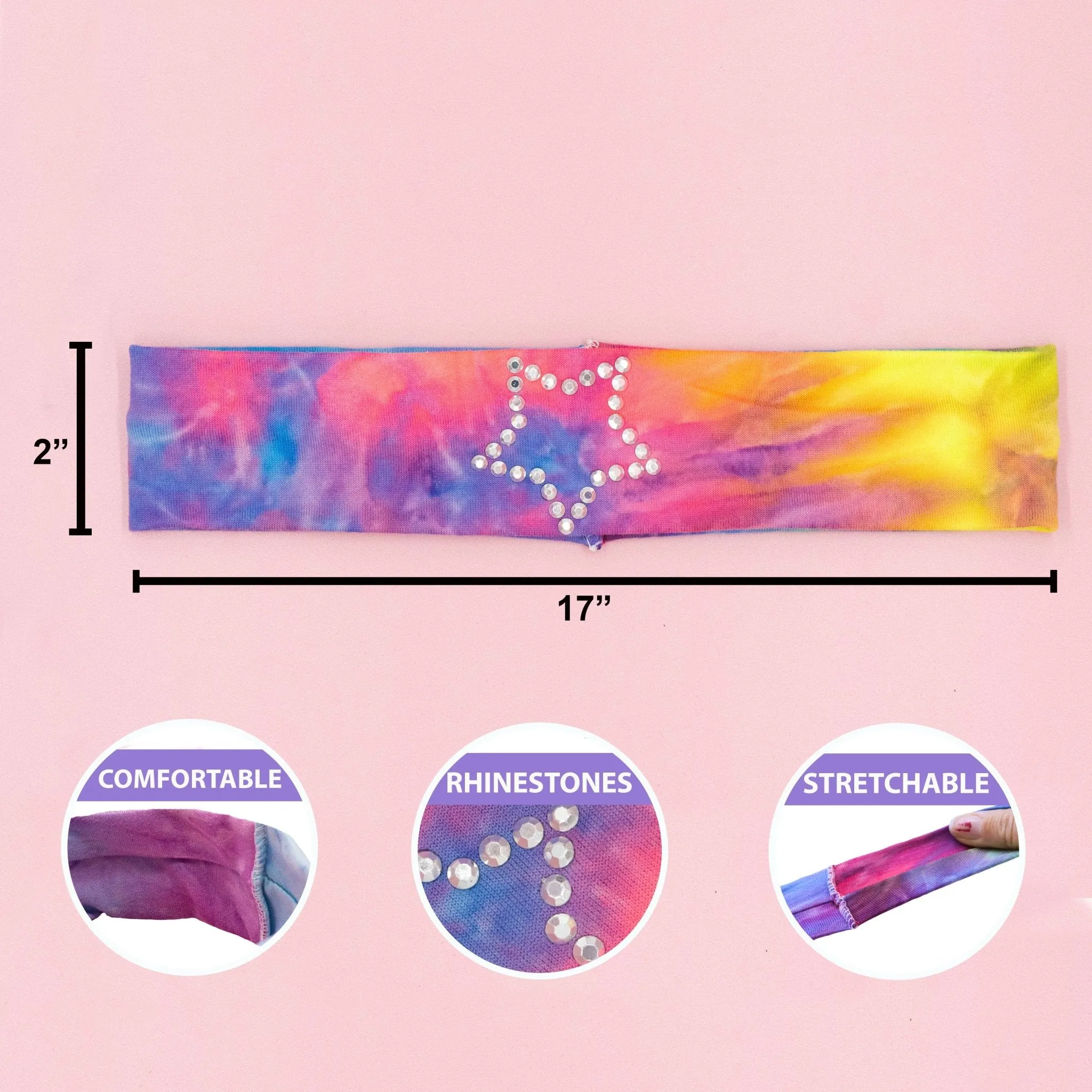 Stretch Tie Dye Rhinestone Headbands - 2 Pack