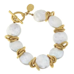 Susan Shaw 2034G Genuine Freshwater Coin Pearl with Gold Bracelet