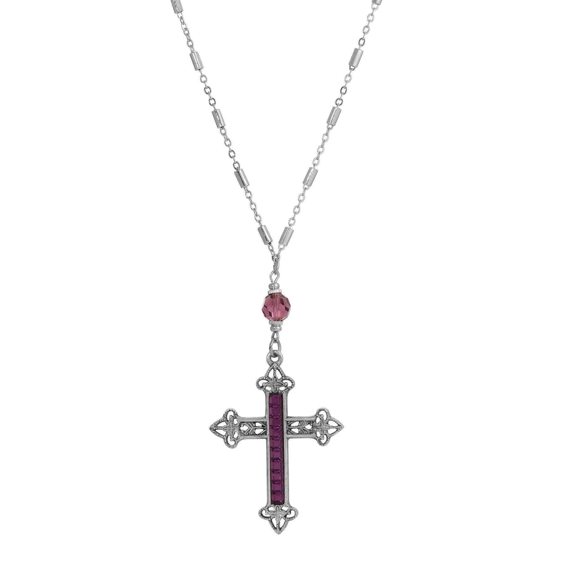 Symbols Of Faith Stick Stone Filigree Cross Pendant Necklace 28"