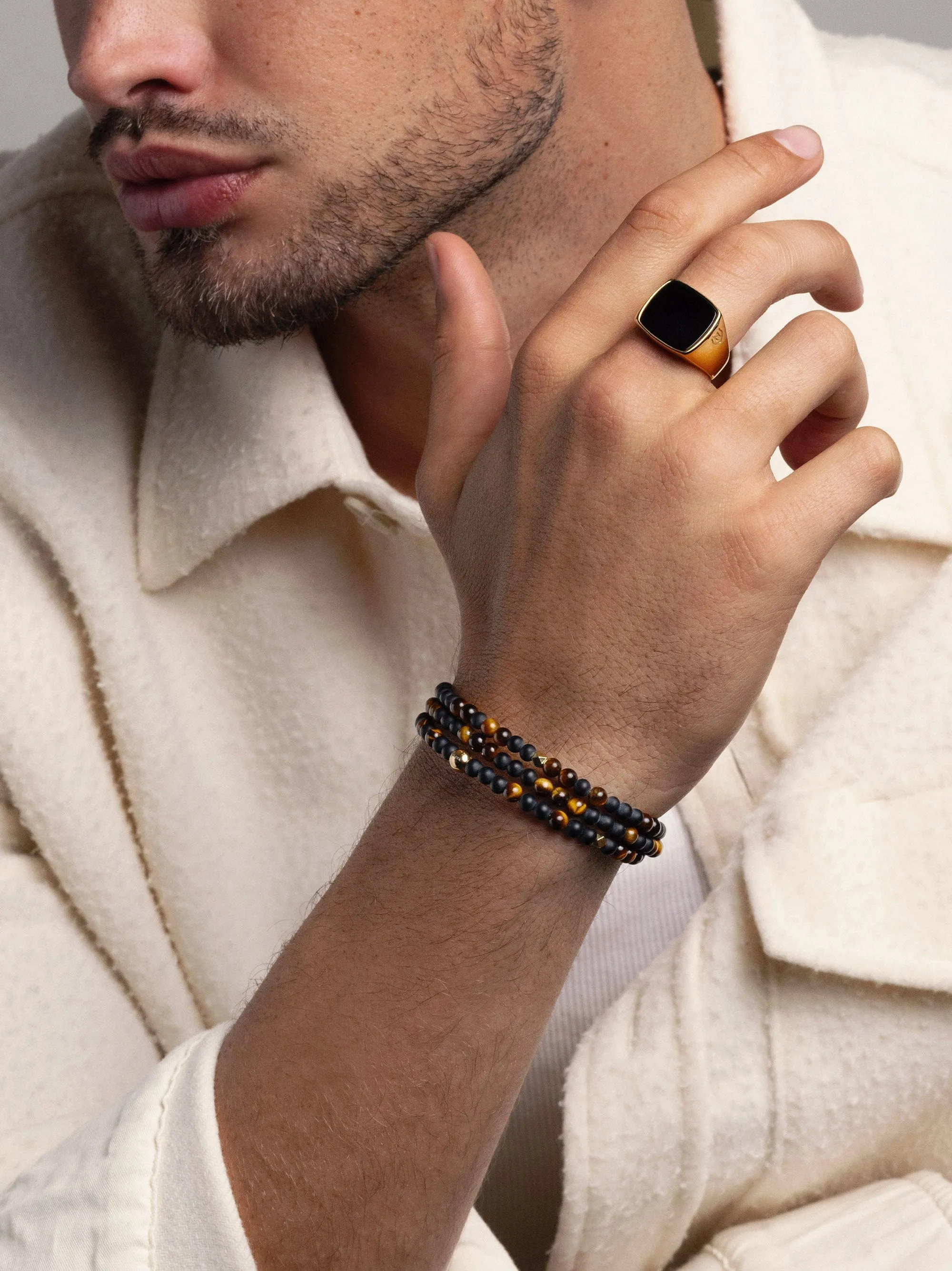 The Mykonos Collection - Brown Tiger Eye, Matte Onyx, and Gold