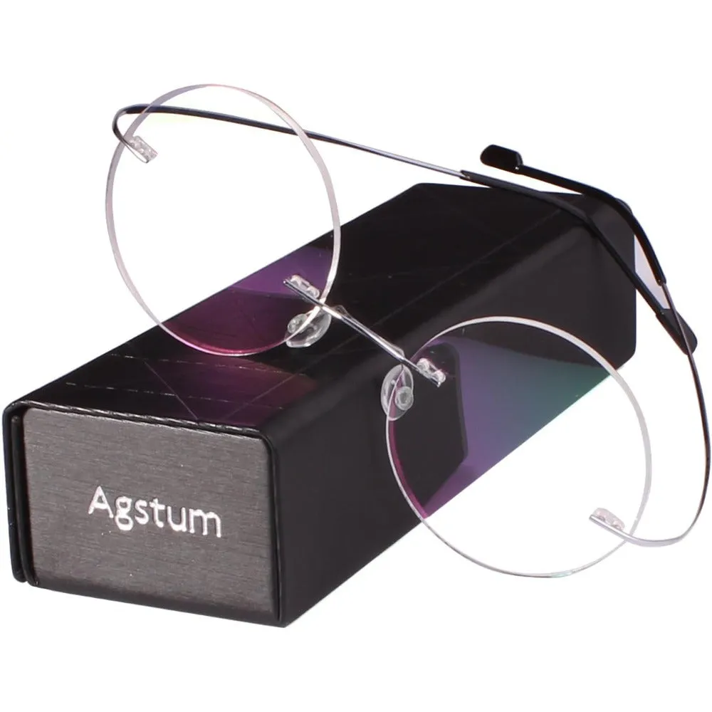 Titanium 46mm Round Rimless Flexible Eyeglasses A2007