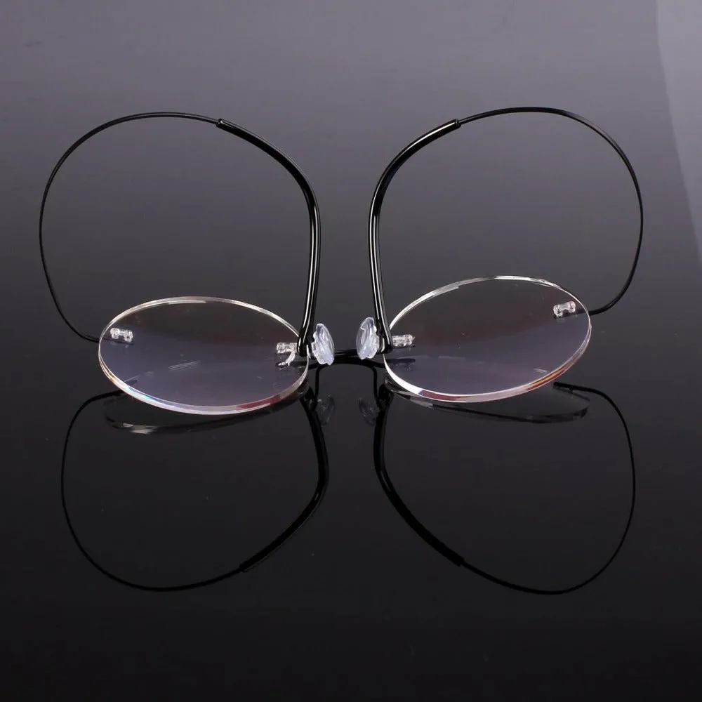 Titanium 46mm Round Rimless Flexible Eyeglasses A2007