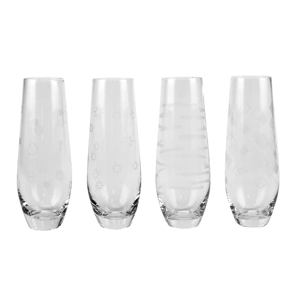 Top Shelf Decorative Stemless Champagne Glass Set, Set of 4 (WS)