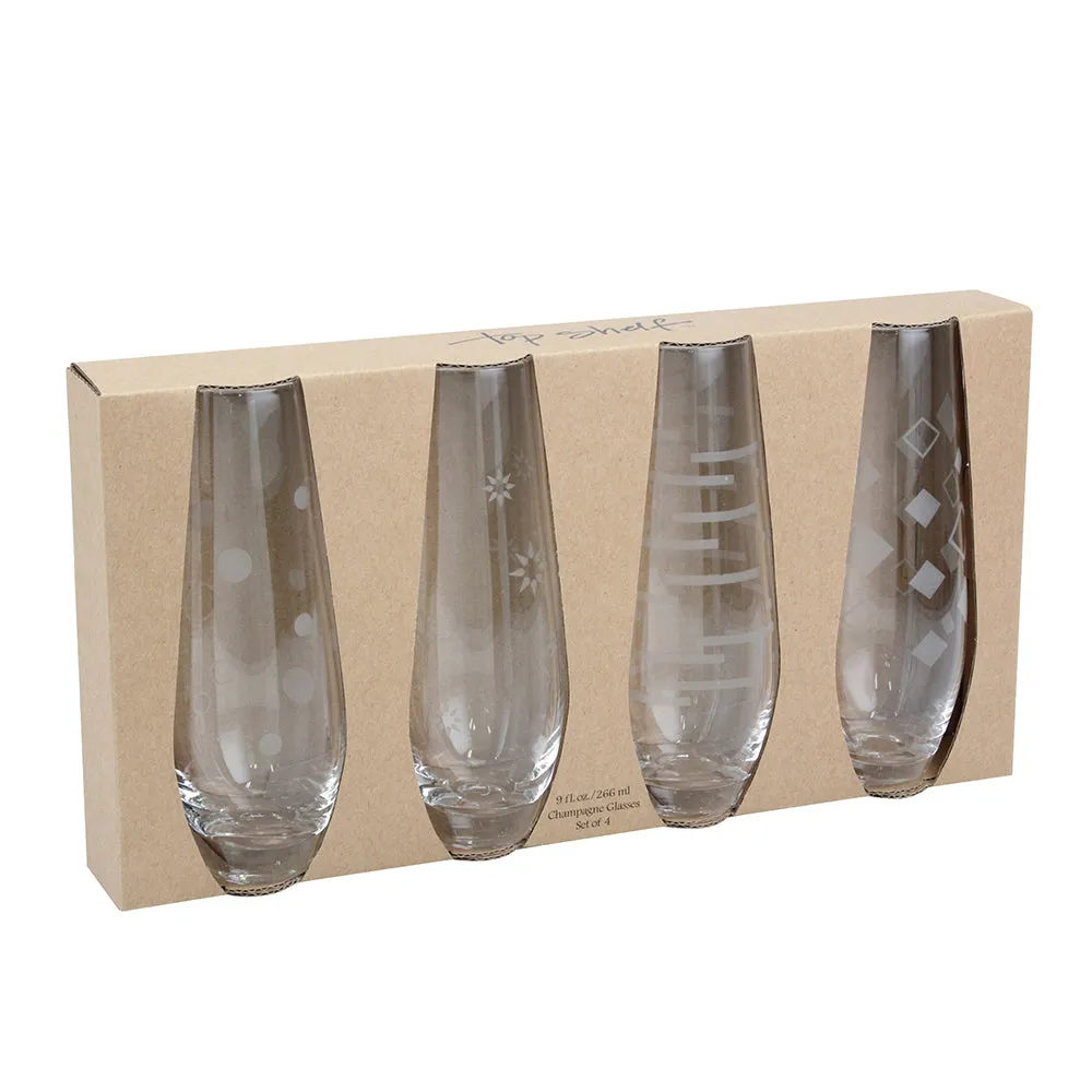 Top Shelf Decorative Stemless Champagne Glass Set, Set of 4 (WS)