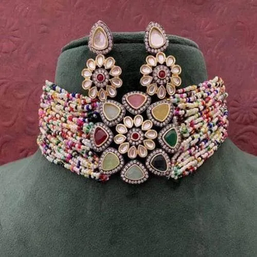 Triangular Moti Choker And Earring Set