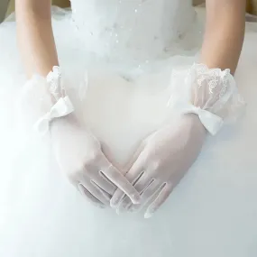 Tulle Ruffle Trim Wrist Wedding Gloves