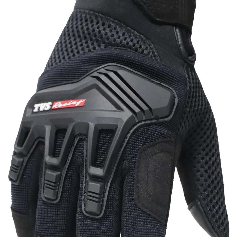 TVS Racing Riding Gloves for Men-Mesh for Ventilation, TPR Protection for Knuckles,Touch Screen Compatible, & Visor Wiper Fingertips-Premium Bike Gloves for Riding Comfort-Black