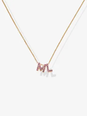 Two Pink Sapphire Letters Necklace