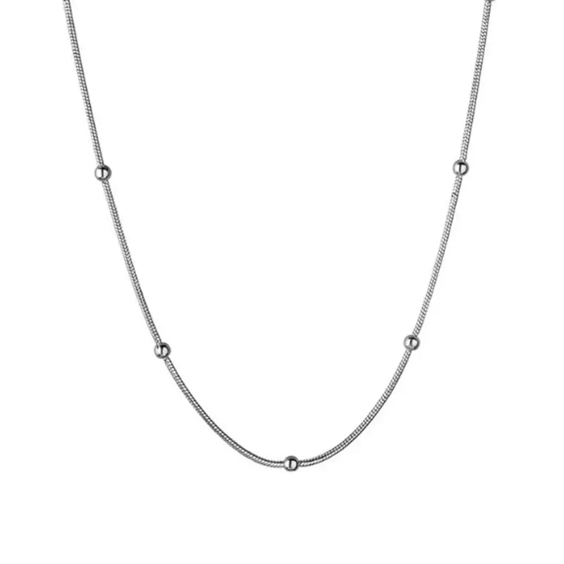 VAIGE 925 Sterling Silver Minimalist Round Bead Choker Necklace with Zircon Pendant - Adjustable 40 5CM Chain