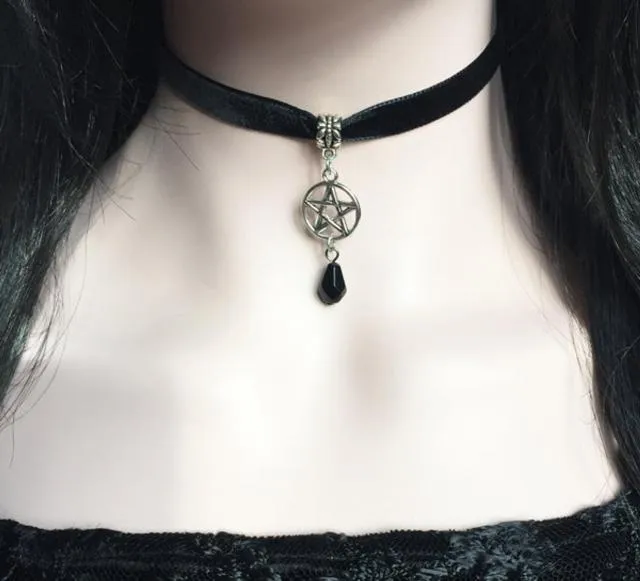 VenusFox Black Crescent Moon Choker, Black Velvet Choker Necklace