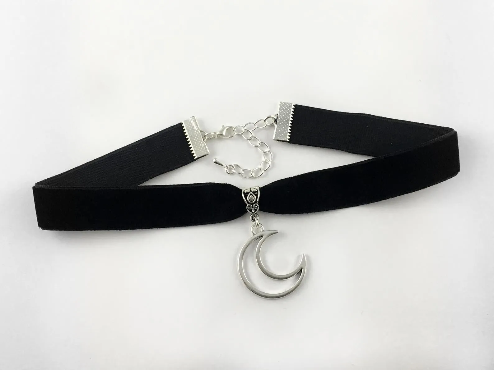 VenusFox Black Crescent Moon Choker, Black Velvet Choker Necklace