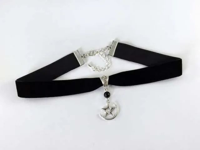 VenusFox Black Crescent Moon Choker, Black Velvet Choker Necklace