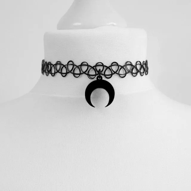 VenusFox Black Crescent Moon Choker, Black Velvet Choker Necklace