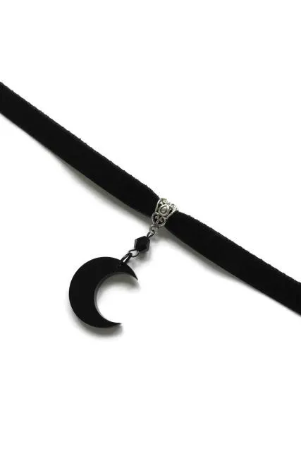 VenusFox Black Crescent Moon Choker, Black Velvet Choker Necklace