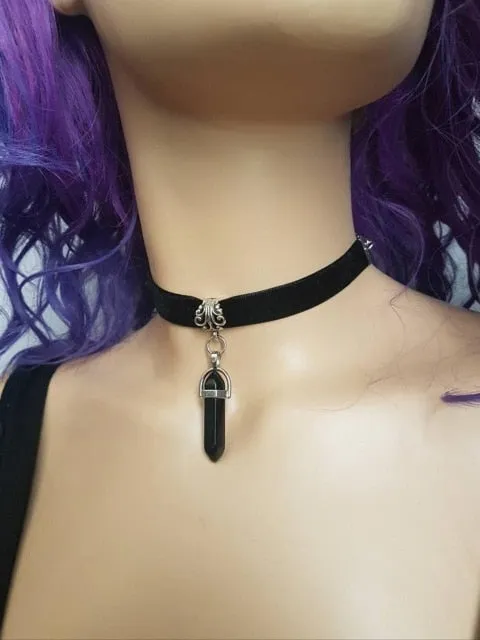 VenusFox Black Crescent Moon Choker, Black Velvet Choker Necklace