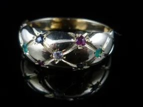 Victorian Emerald Sapphire Diamond Ruby Set Ring