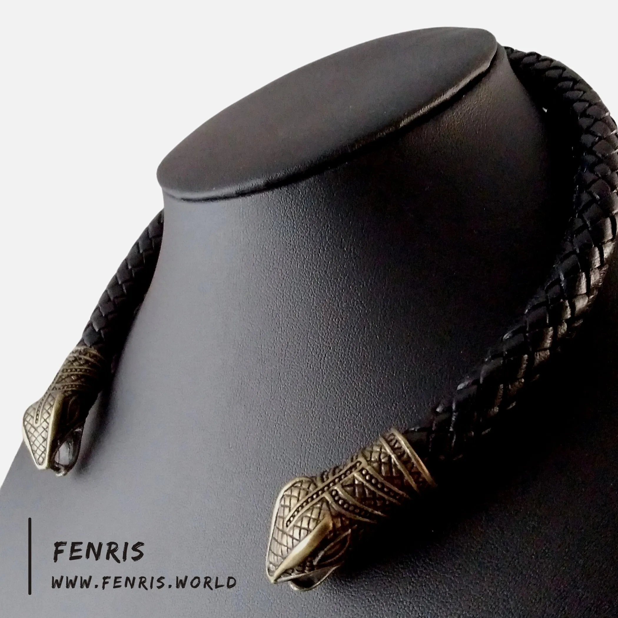 Viking Torc Bronze Snake Black Leather | Fenris