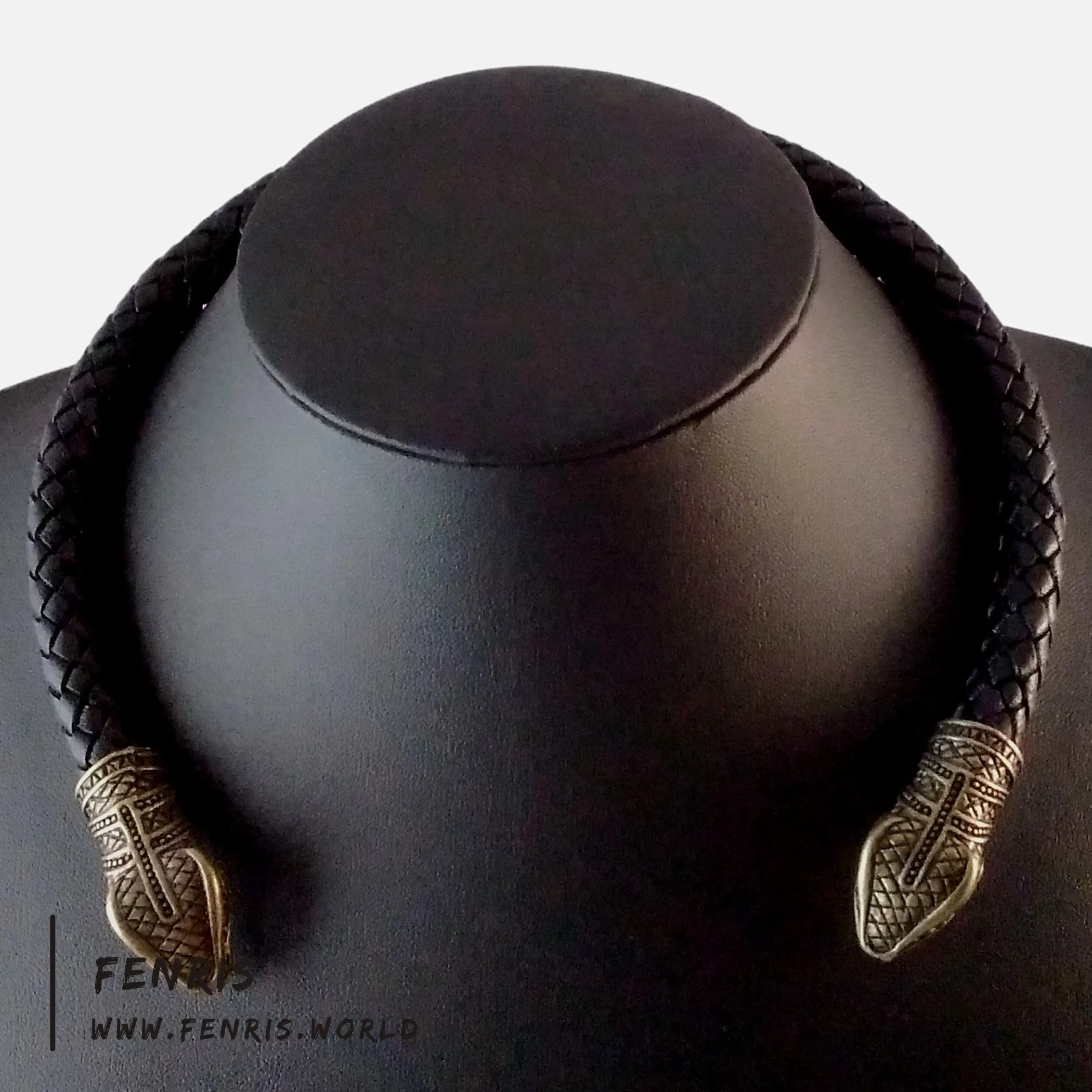 Viking Torc Bronze Snake Black Leather | Fenris