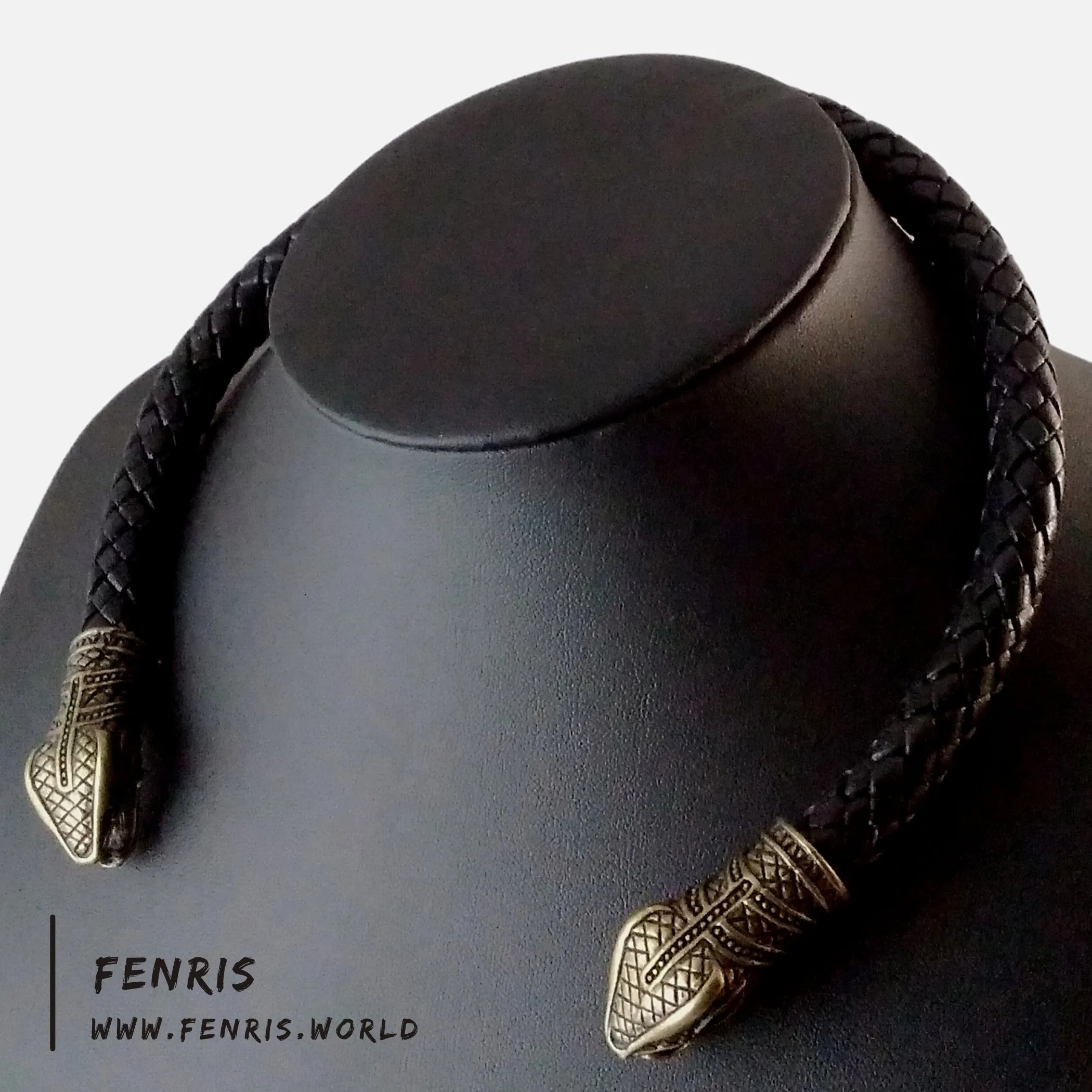 Viking Torc Bronze Snake Black Leather | Fenris