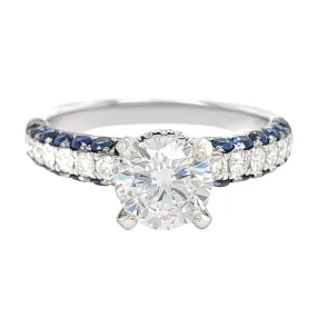 Vintage Inspired Diamond and Sapphire Engagement Ring Setting with Side Halo