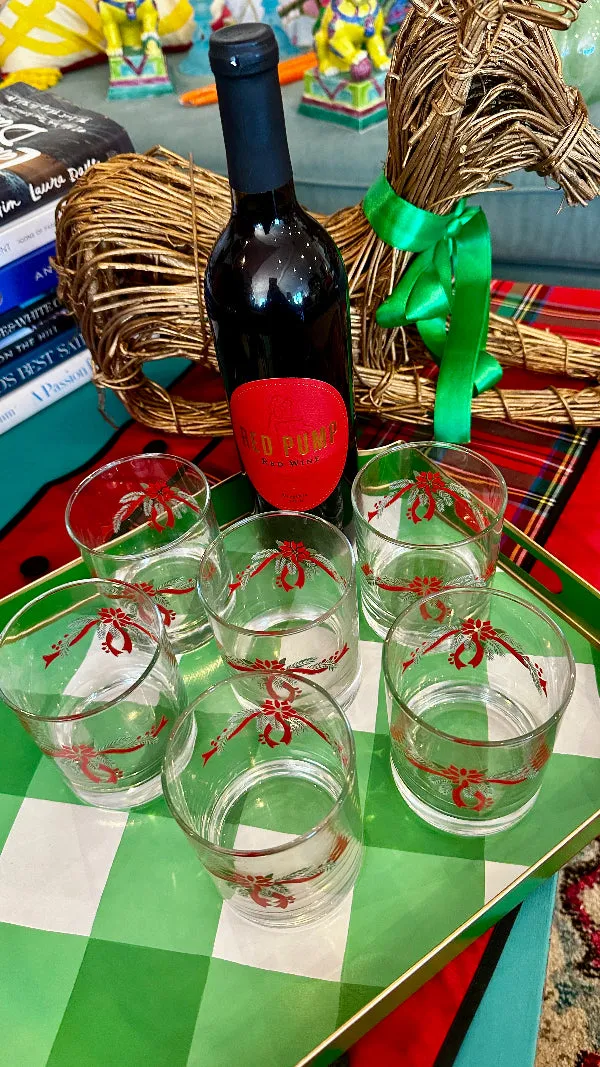 Vintage Low Ball Glasses - Christmas Poinsettia Anchor Hocking