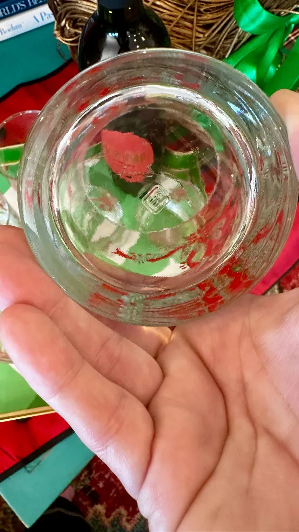 Vintage Low Ball Glasses - Christmas Poinsettia Anchor Hocking