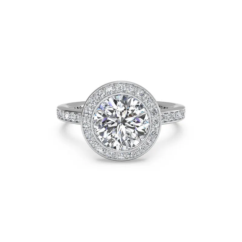 Vintage Micropave Halo Round Brilliant Diamond Engagement Ring