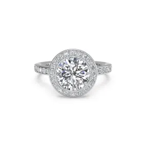 Vintage Micropave Halo Round Brilliant Diamond Engagement Ring