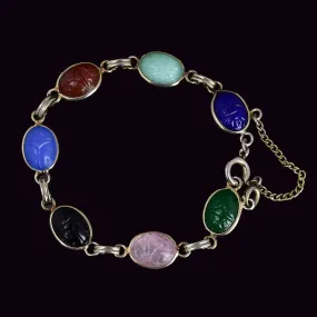 Vintage Multi Gemstone Egyptian Beetle Bug Scarab Bracelet