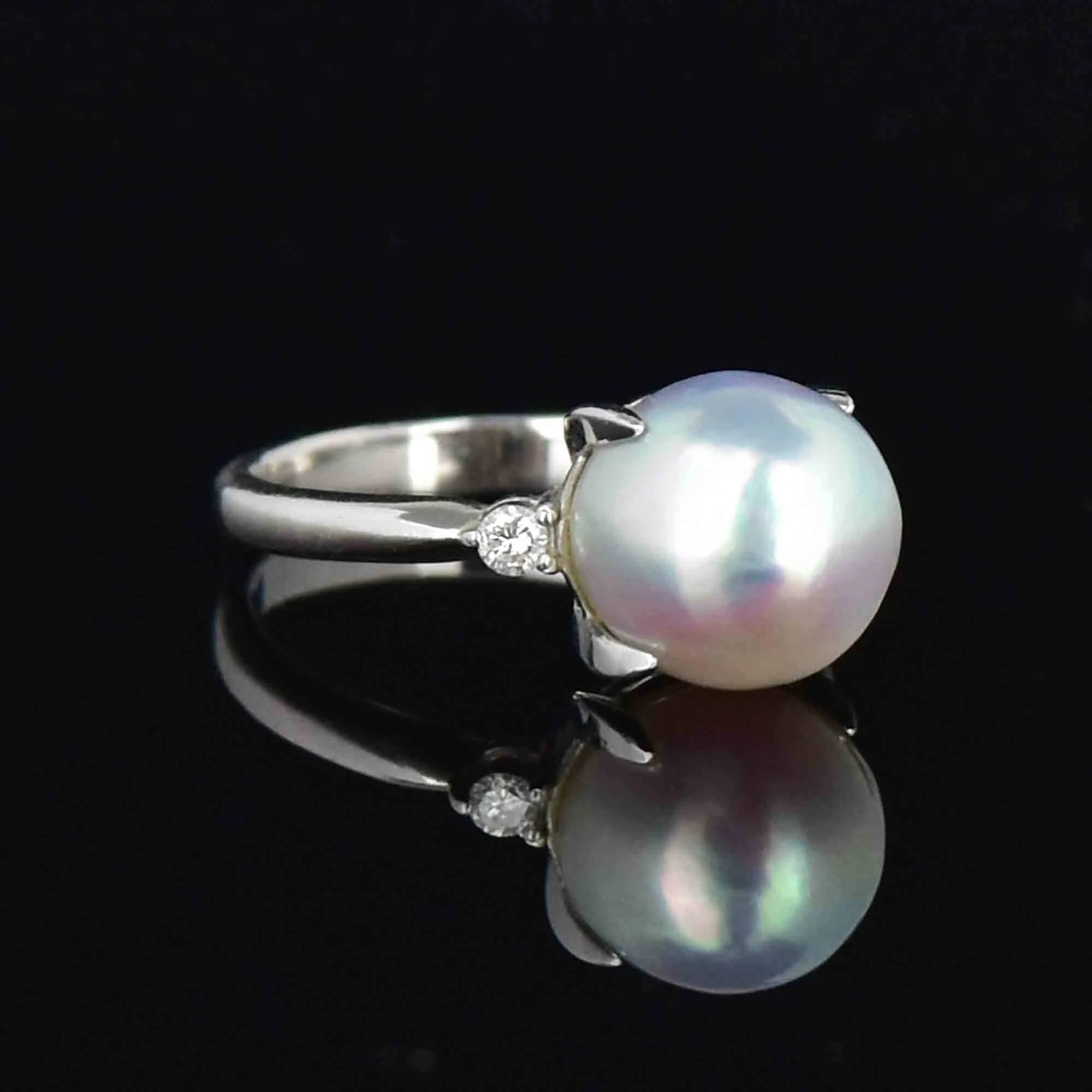 Vintage Platinum Diamond Pearl Alternative Engagement Ring