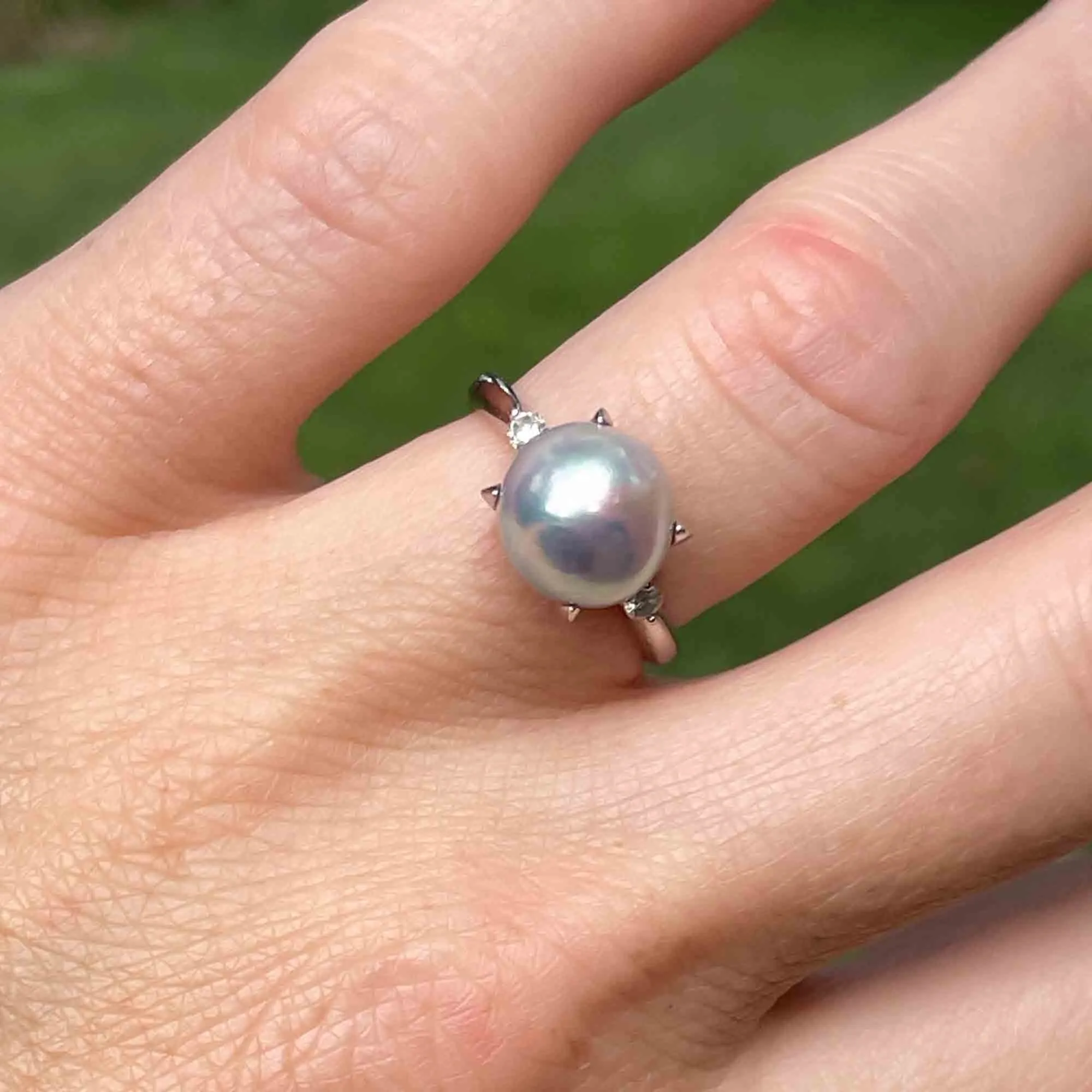 Vintage Platinum Diamond Pearl Alternative Engagement Ring