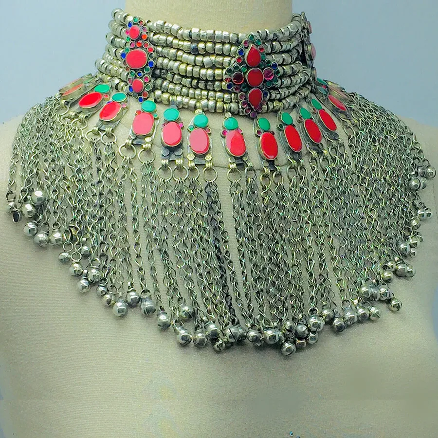 Vintage Rustic Bohemian Kuchi Choker Necklace With Bells