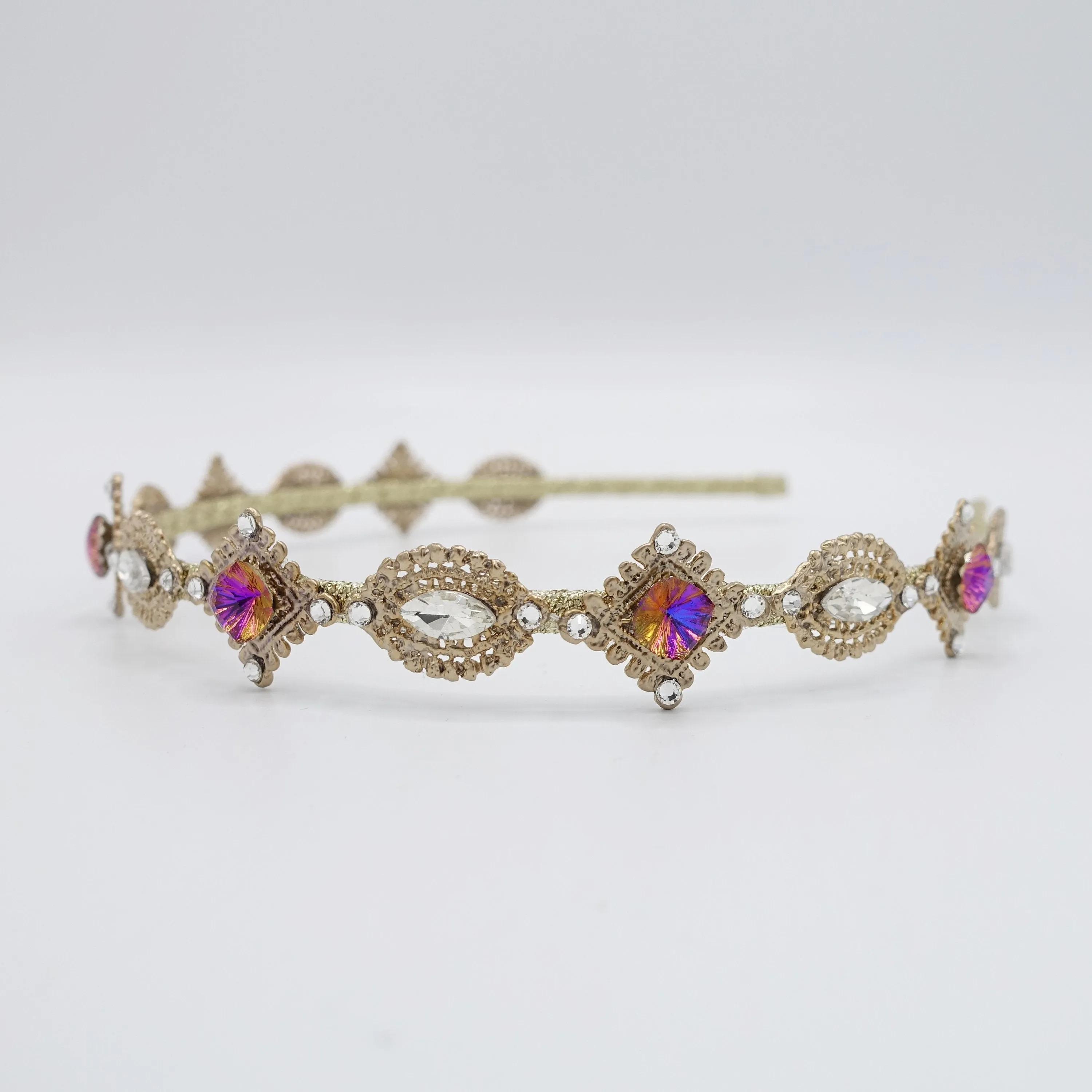 vintage thin headband rhinestone embellished metal hairband for women