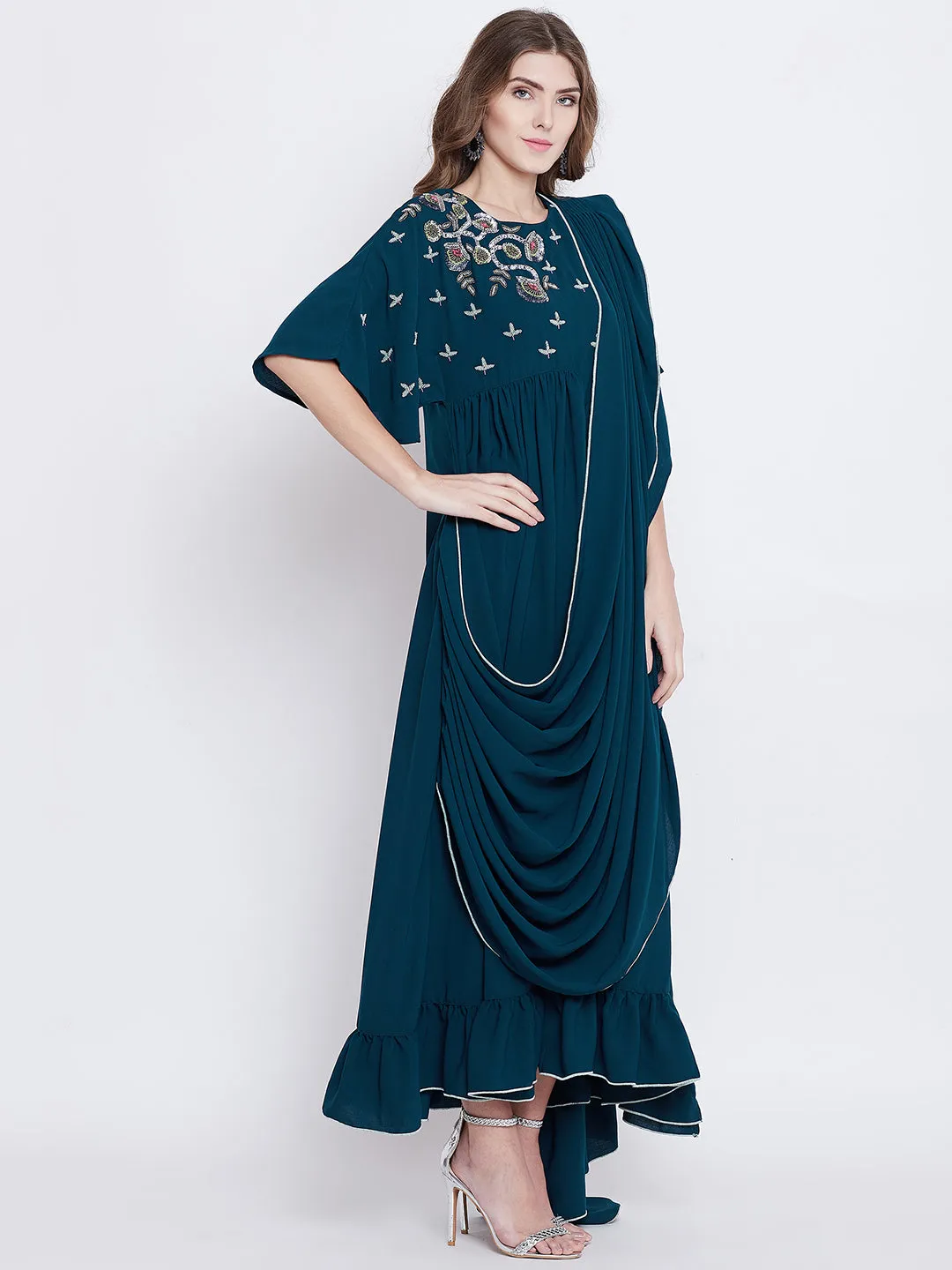 VIRIDESCENT SWAG DRAPED KAFTAN