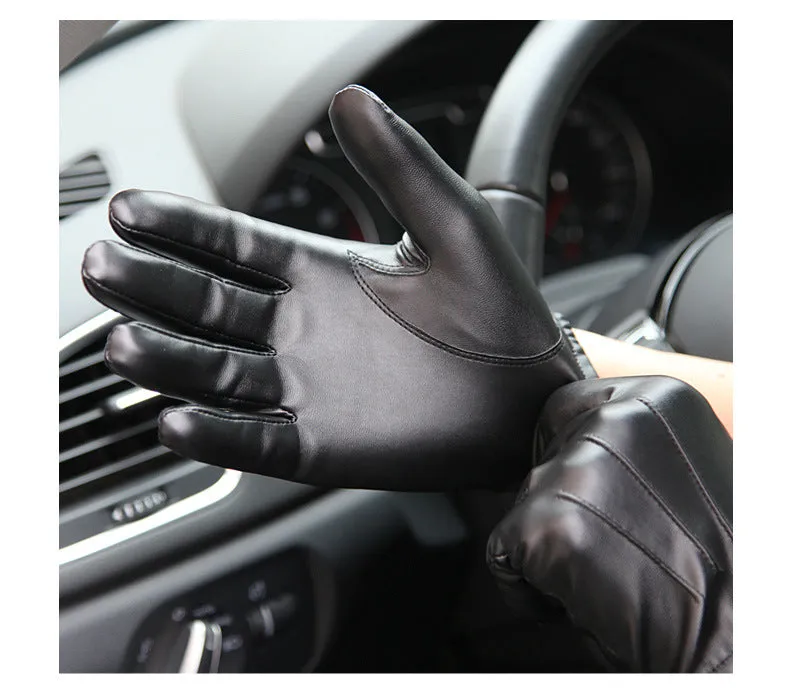 WARMEN men's PU leather gloves - WARMEN Winter Leather Gloves for Men-WARMEN Mens Texting Winter Gloves -Warmen Faux Leather Winter Gloves