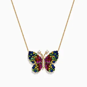 Watercolors 14 Karat Yellow Gold Multi Sapphire Butterfly Necklace