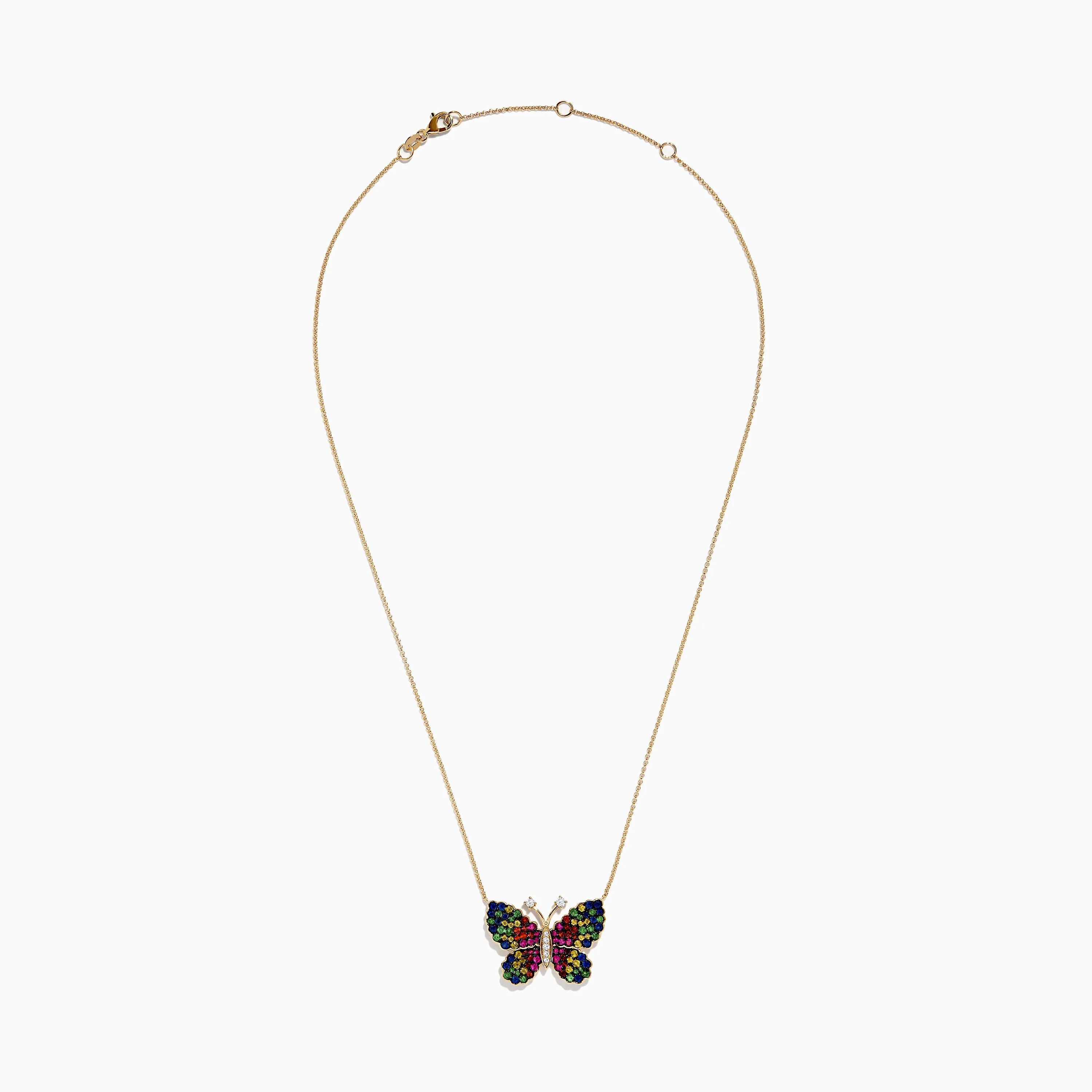 Watercolors 14 Karat Yellow Gold Multi Sapphire Butterfly Necklace