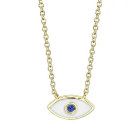 White Enamel & Blue Sapphire Evil Eye Necklace