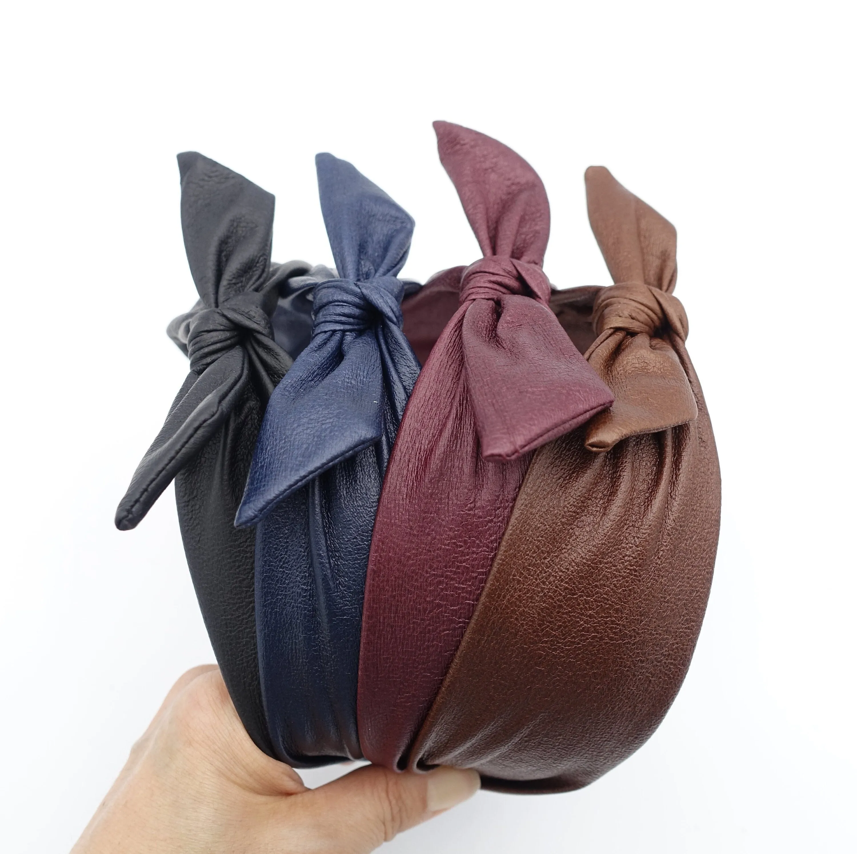 wired bow knot headband faux leather hairband women hair accessories