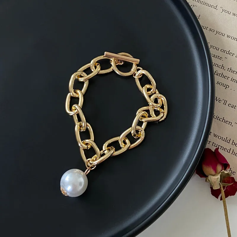 Women's Bohemian Gold with Pearl Bracelet Set