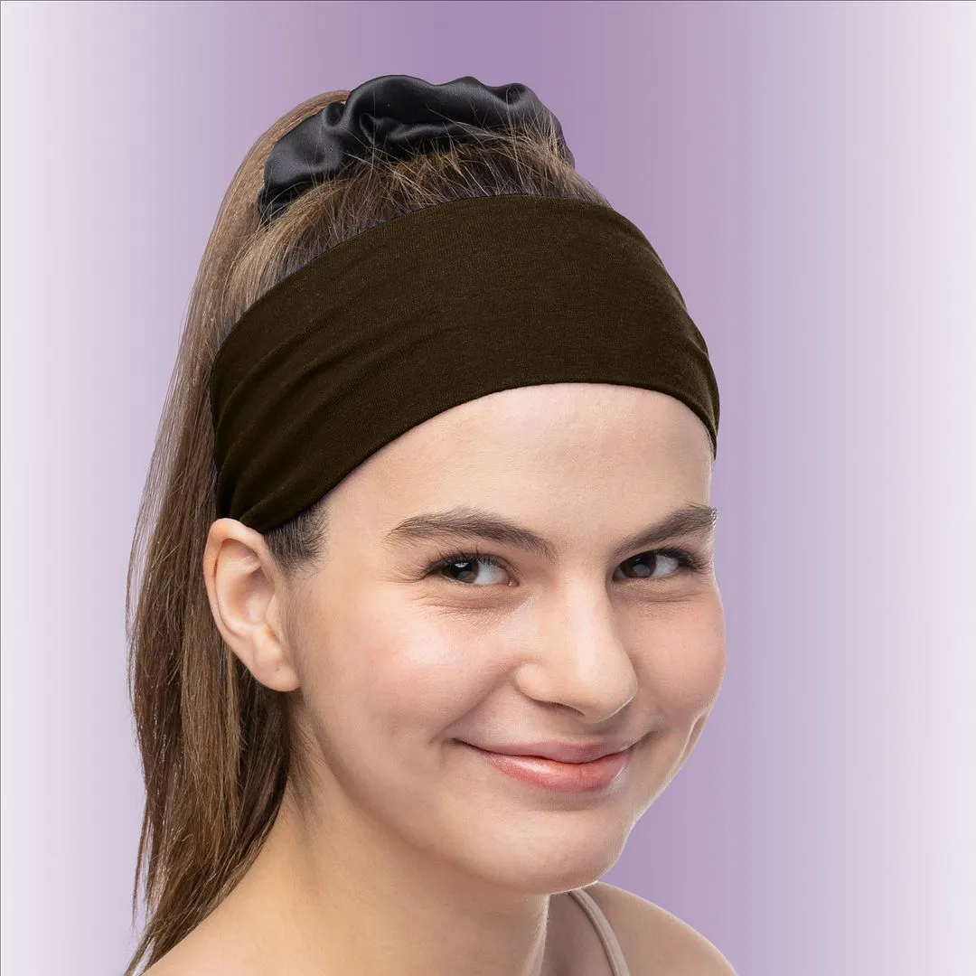 Women's Headbands Cotton Jersey 3" Wide Yoga Fitness Fashion Made in the USA Brown