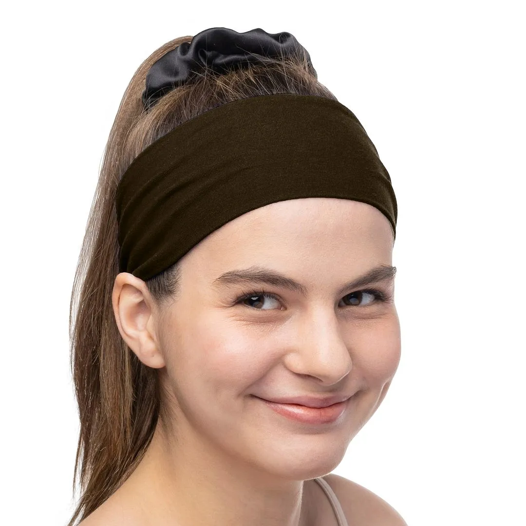 Women's Headbands Cotton Jersey 3" Wide Yoga Fitness Fashion Made in the USA Brown