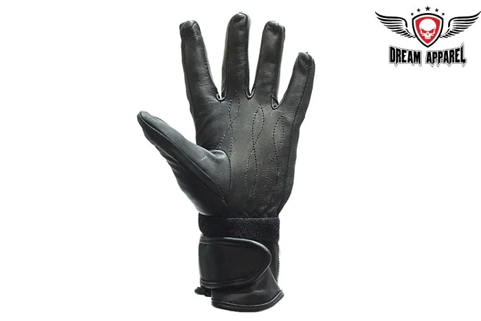 Womens Red Full Finger Leather Gauntlet Gloves