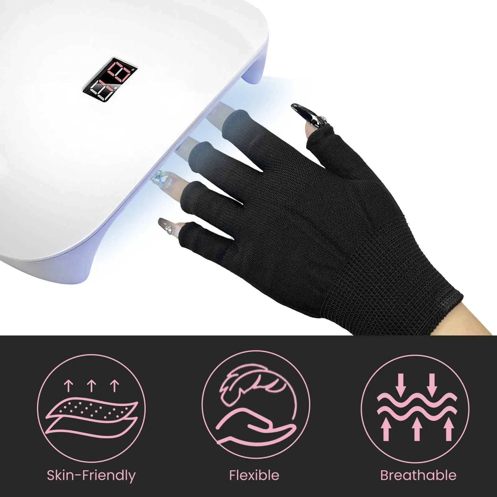 Women's Sun Protection Black Gloves