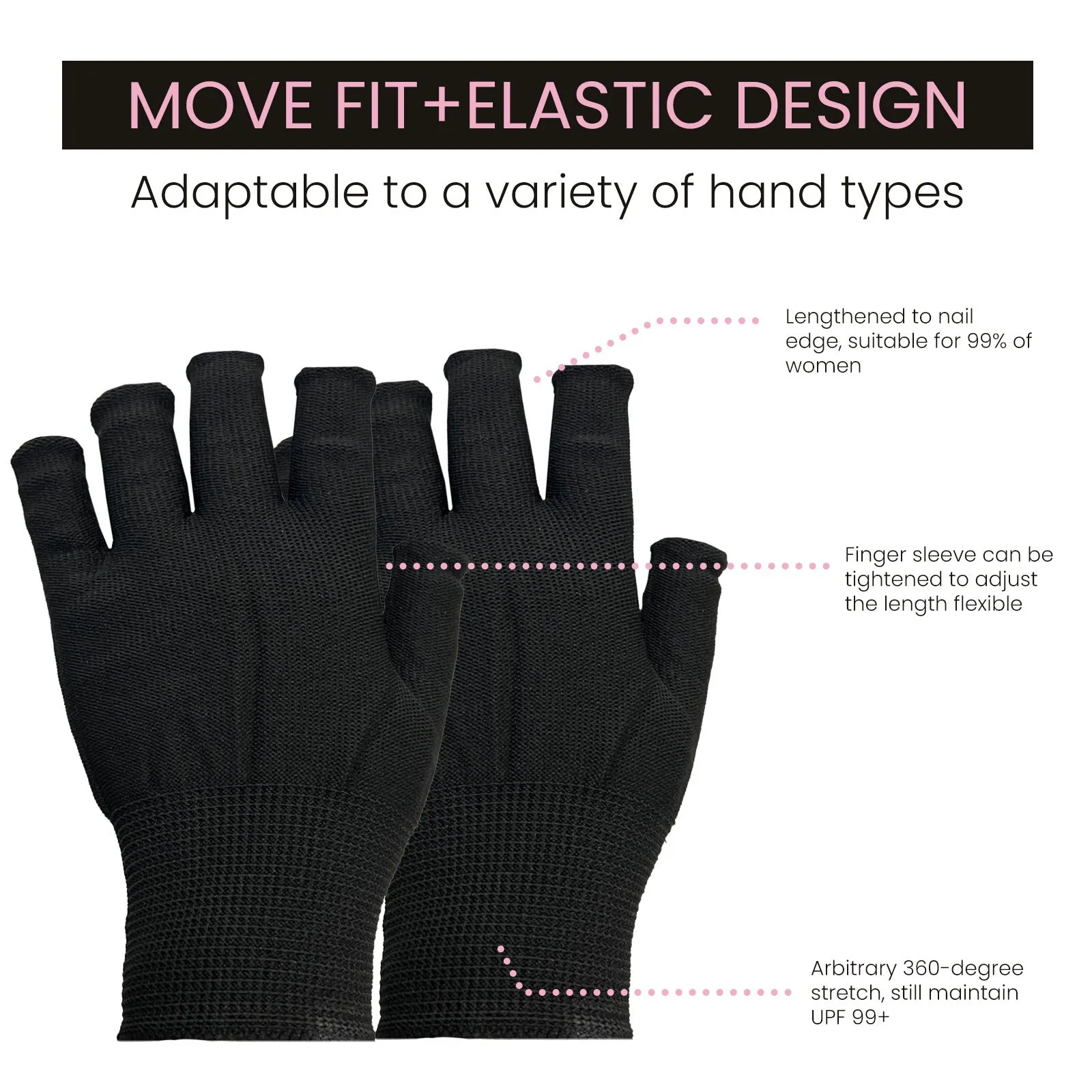 Women's Sun Protection Black Gloves